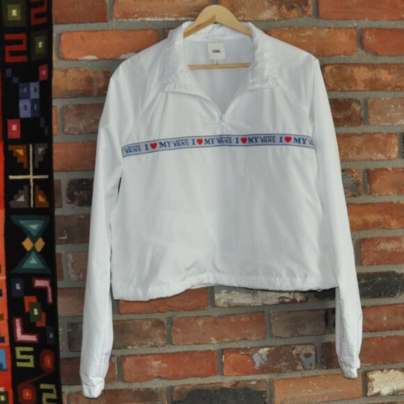"I Love My Vans" Anorak Nylon White Cropped Windbreaker Bomber JACKET M - Picture 7 of 9